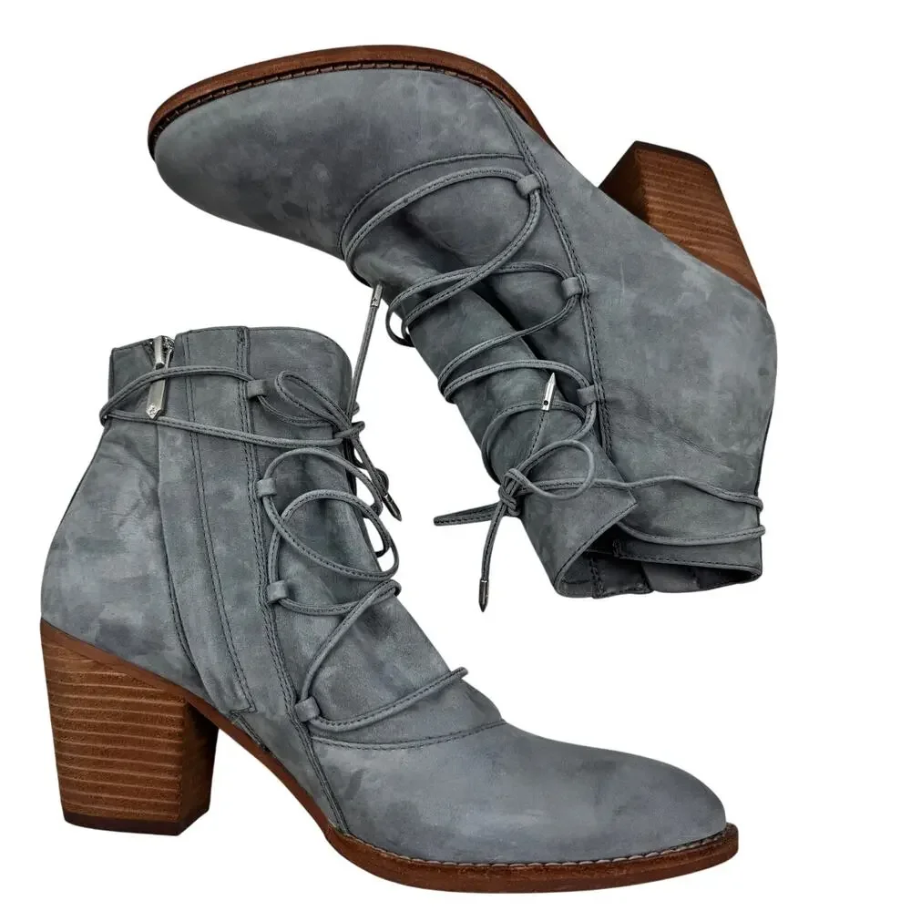 Sam Edelman Millard Boho Gray Soft Suede Lace Up Booties Women's Size 9